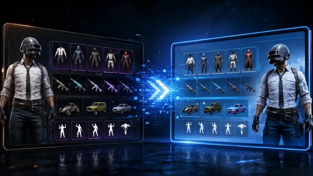 BGMI Lite old BGMI skins, outfits and inventory transfer.